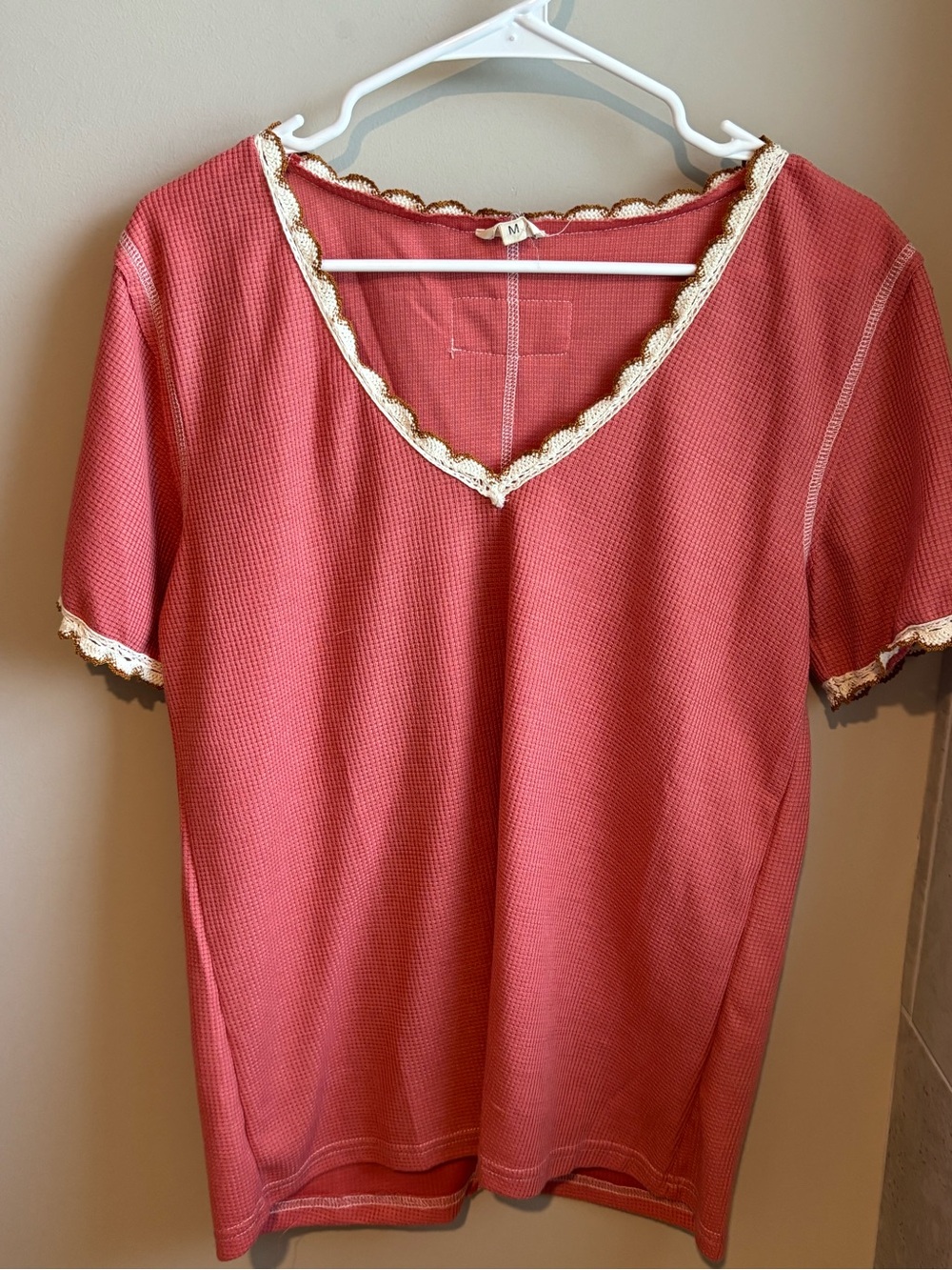 POL Washed Red Top with Cream Trim